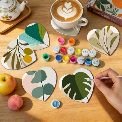 Boho Monstera and Olive Leaves paint by numbers coasters – image 8
