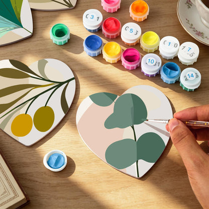 Boho Monstera and Olive Leaves paint by numbers coasters – image 9