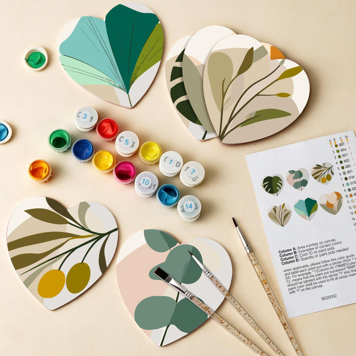 Boho Monstera and Olive Leaves paint by numbers coasters – image 13