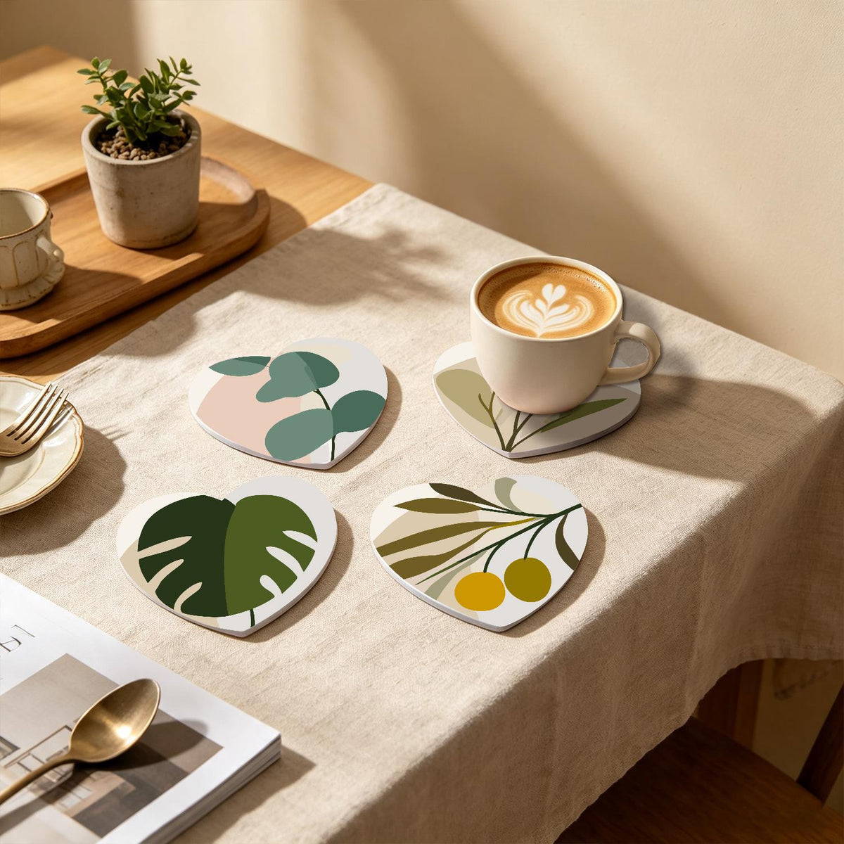 Boho Monstera and Olive Leaves paint by numbers coasters – image 23