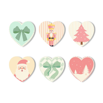 Pastel Pink Nutcracker Christmas paint by numbers coasters – Pastel Christmas: mint bows, a toy nutcracker on pink stripes, pink Christmas trees and a smiling Santa face