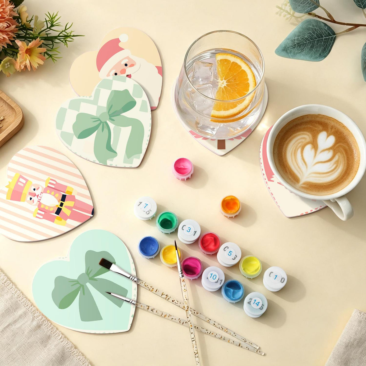 Pastel Pink Nutcracker Christmas paint by numbers coasters – image 5