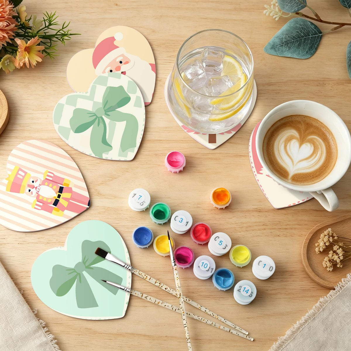 Pastel Pink Nutcracker Christmas paint by numbers coasters – image 6