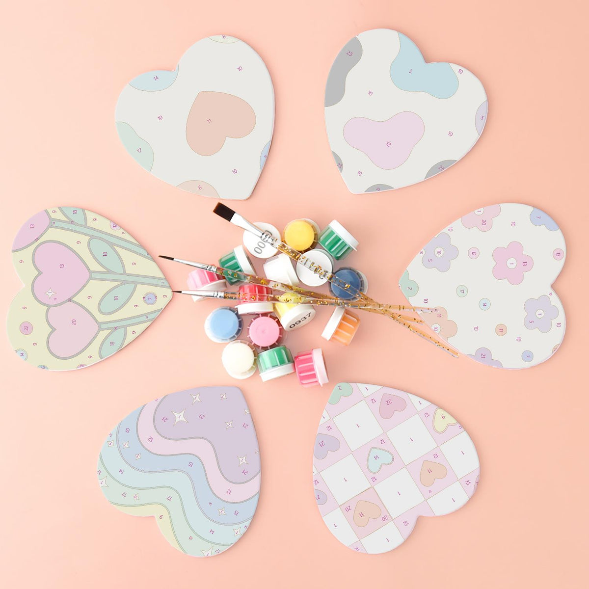Groovy Rainbow Hearts and Daisies paint by numbers coasters – image 2