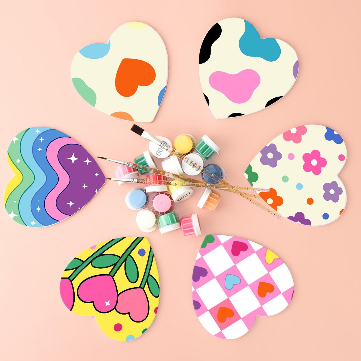 Groovy Rainbow Hearts and Daisies paint by numbers coasters – image 3