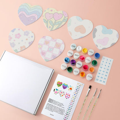 Groovy Rainbow Hearts and Daisies paint by numbers coasters – image 4