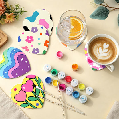 Groovy Rainbow Hearts and Daisies paint by numbers coasters – image 5