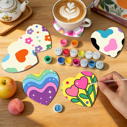 Groovy Rainbow Hearts and Daisies paint by numbers coasters – image 8