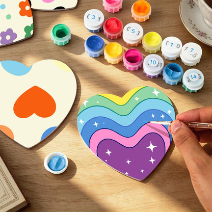 Groovy Rainbow Hearts and Daisies paint by numbers coasters – image 9