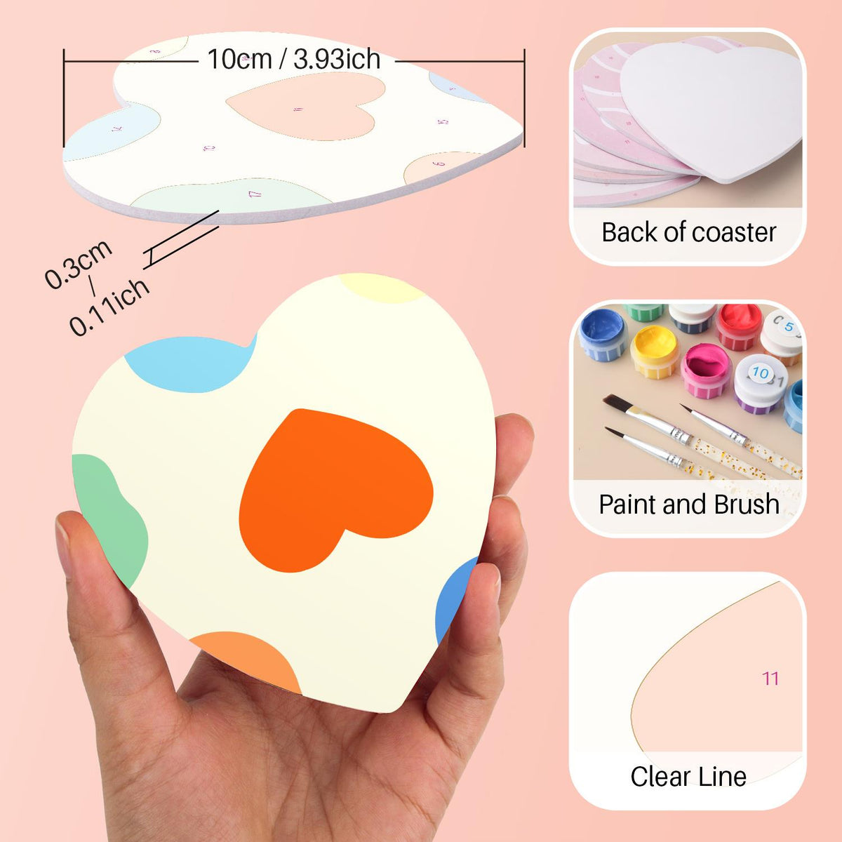 Groovy Rainbow Hearts and Daisies paint by numbers coasters – image 10