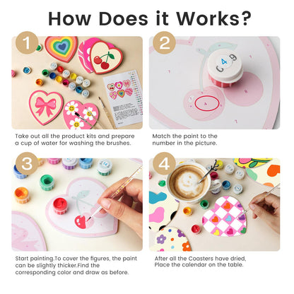 Groovy Rainbow Hearts and Daisies paint by numbers coasters – image 11