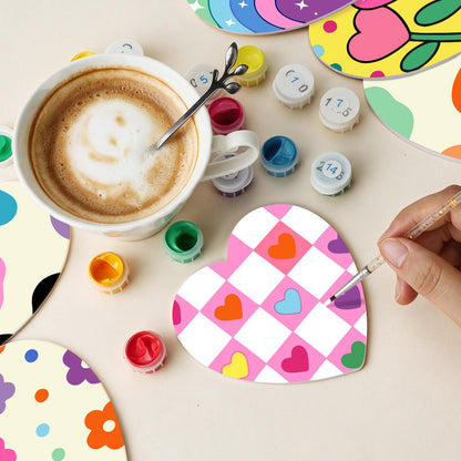 Groovy Rainbow Hearts and Daisies paint by numbers coasters – image 12