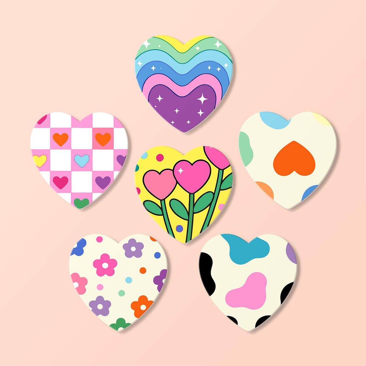 Groovy Rainbow Hearts and Daisies paint by numbers coasters – image 17