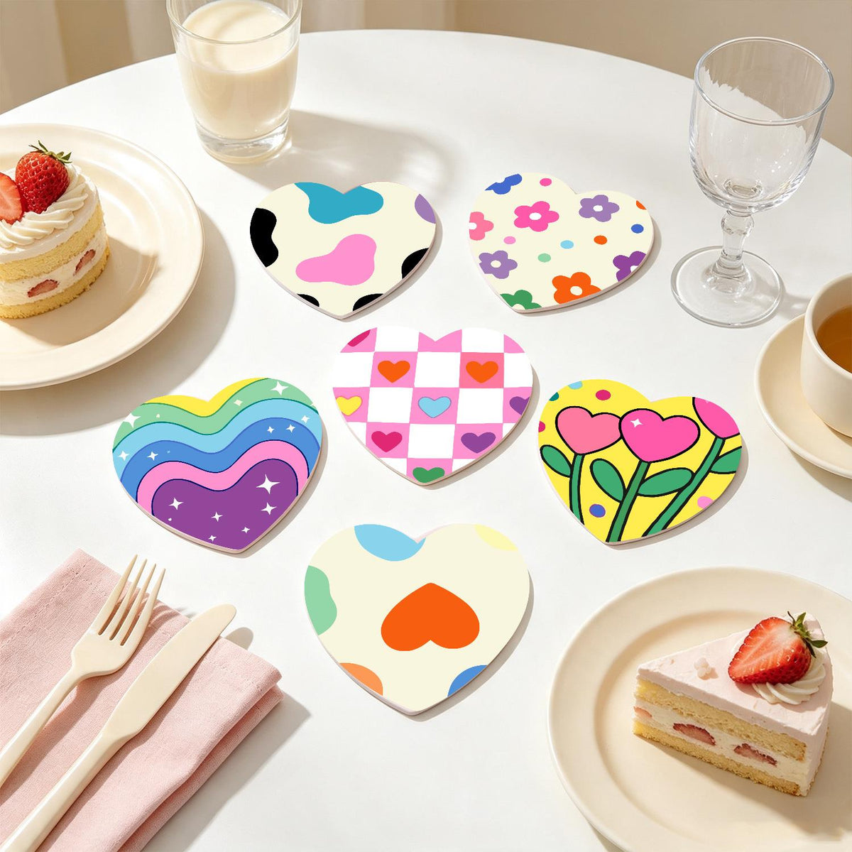 Groovy Rainbow Hearts and Daisies paint by numbers coasters – image 18