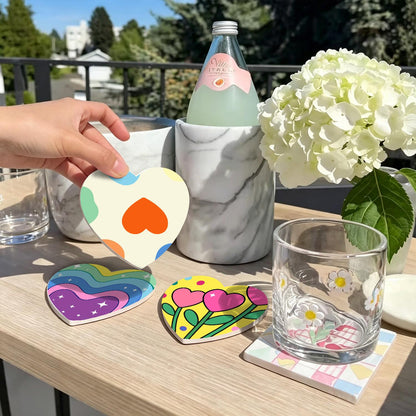 Groovy Rainbow Hearts and Daisies paint by numbers coasters – image 19