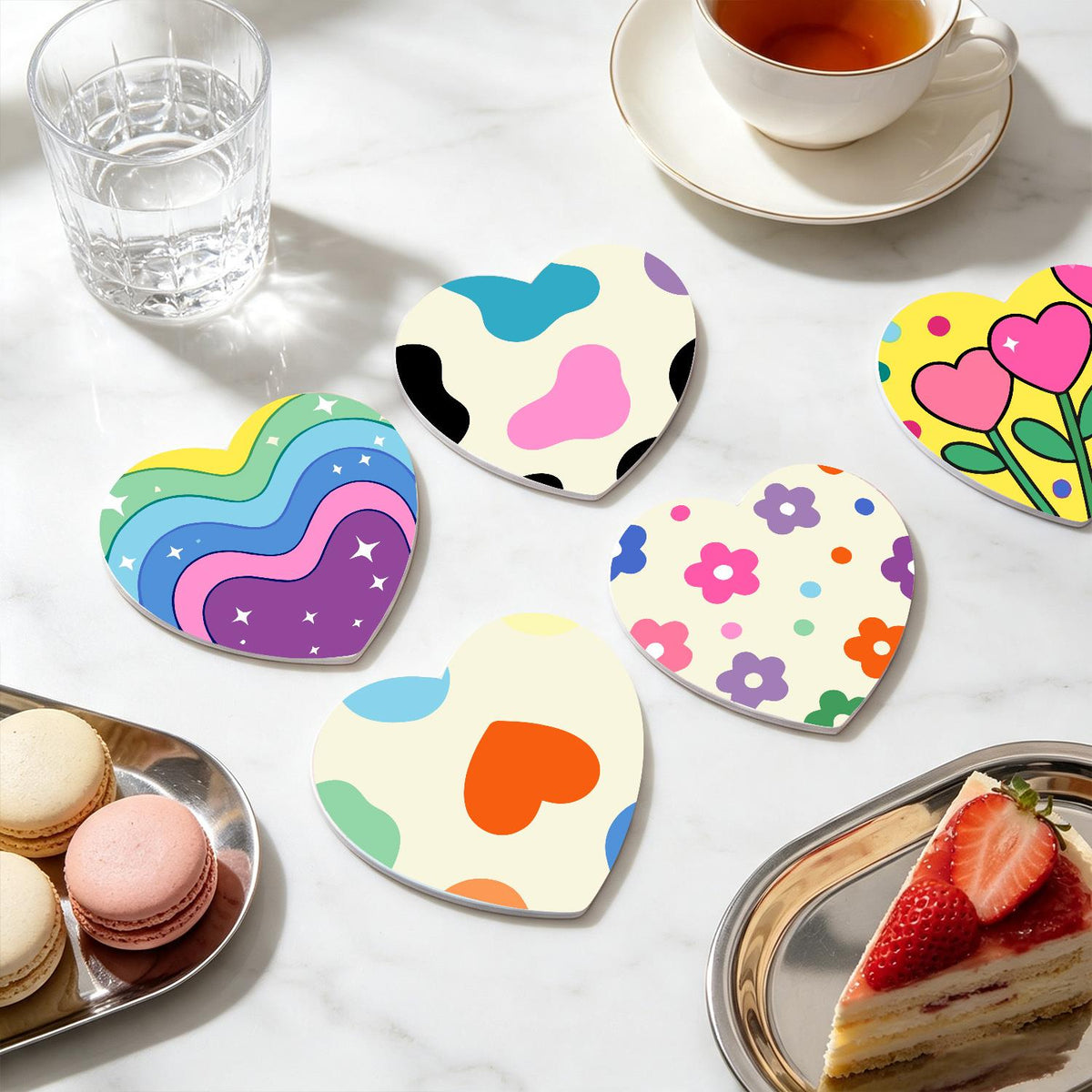 Groovy Rainbow Hearts and Daisies paint by numbers coasters – image 20