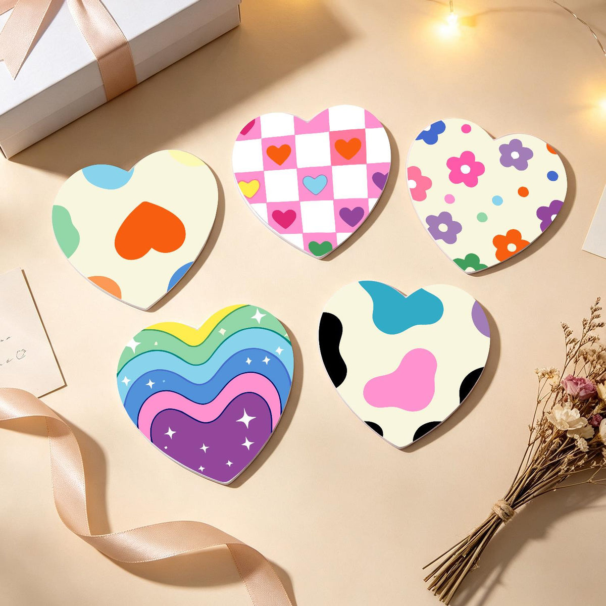 Groovy Rainbow Hearts and Daisies paint by numbers coasters – image 21