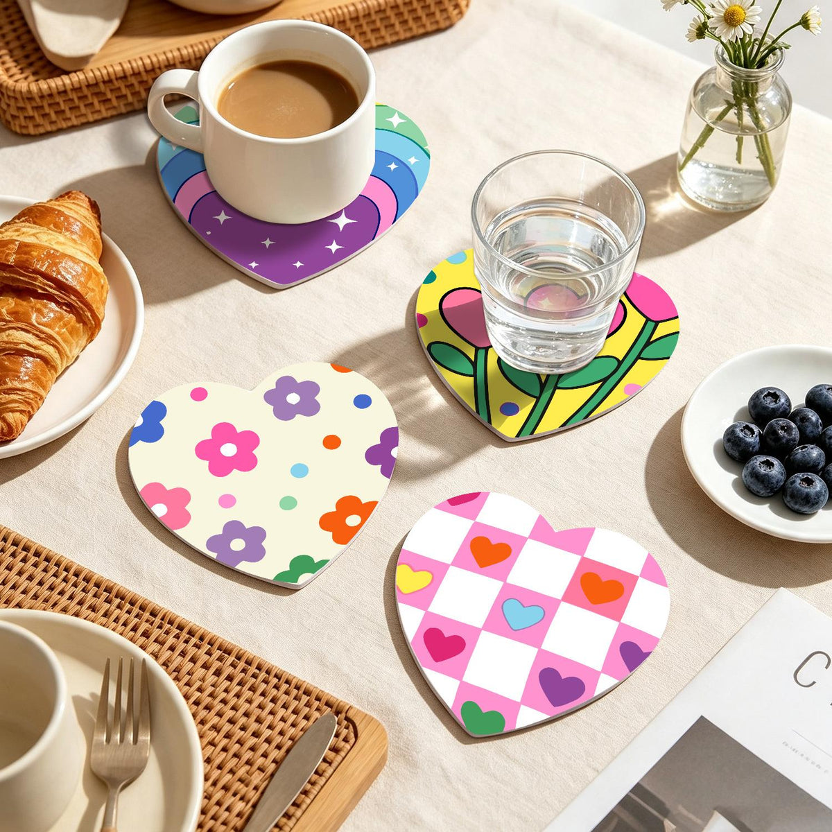 Groovy Rainbow Hearts and Daisies paint by numbers coasters – image 22