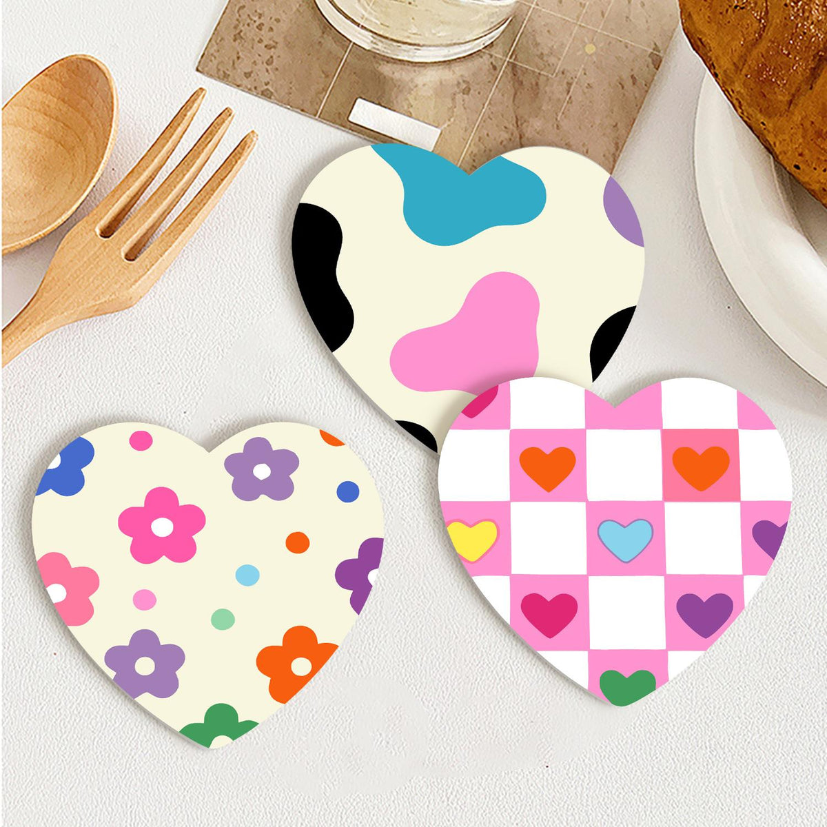 Groovy Rainbow Hearts and Daisies paint by numbers coasters – image 25