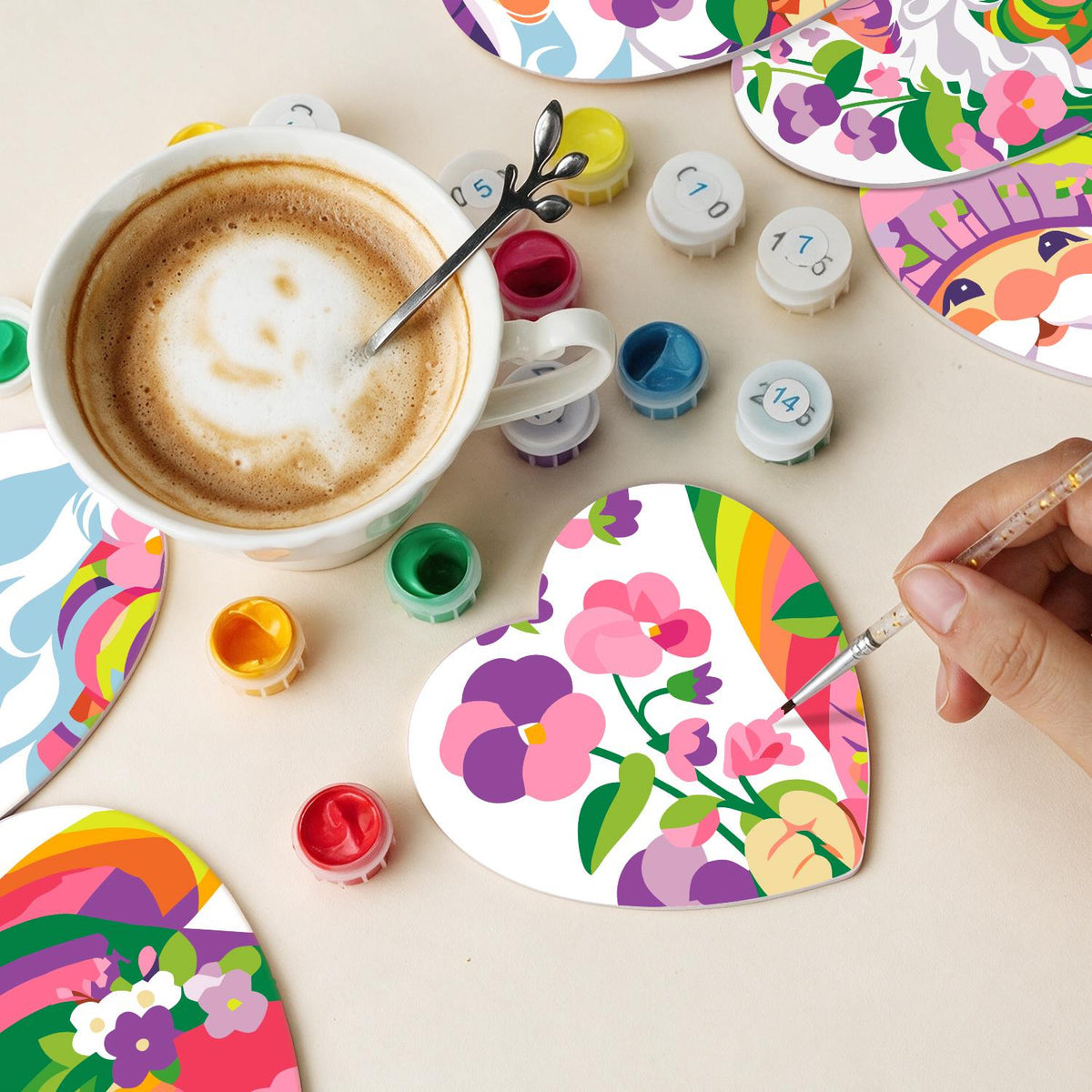 Rainbow Garden Gnomes paint by numbers coasters – image 12