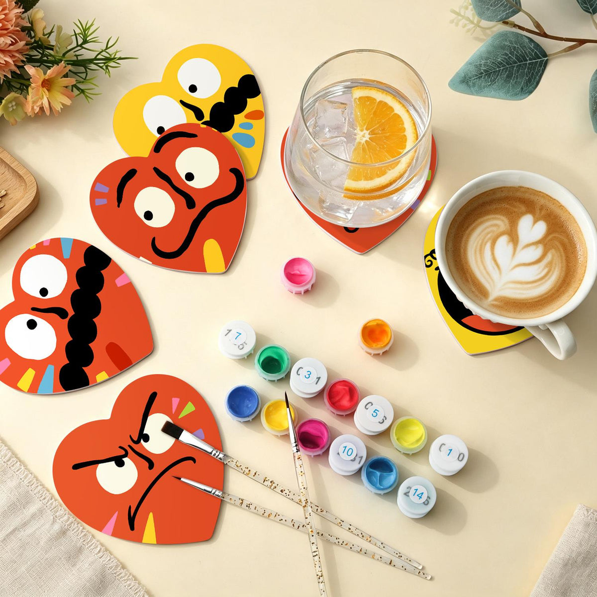 Grumpy and Giggly Faces paint by numbers coasters – image 5