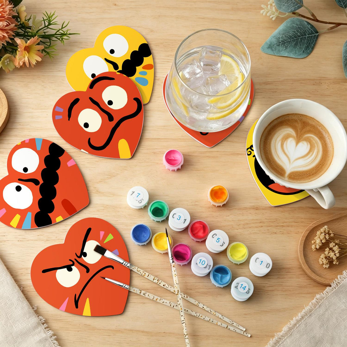 Grumpy and Giggly Faces paint by numbers coasters – image 6