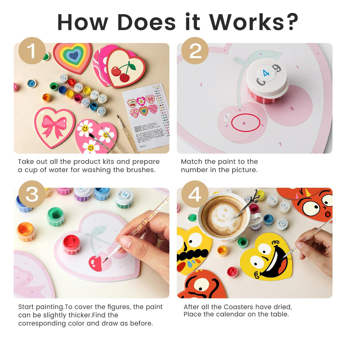 Grumpy and Giggly Faces paint by numbers coasters – image 11