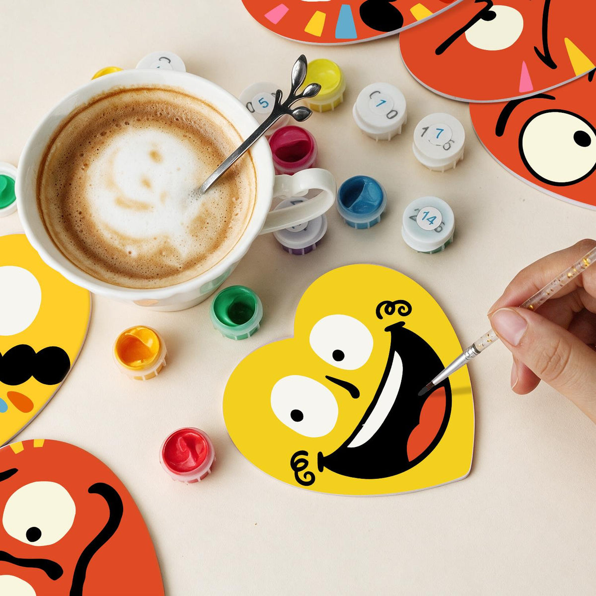 Grumpy and Giggly Faces paint by numbers coasters – image 12