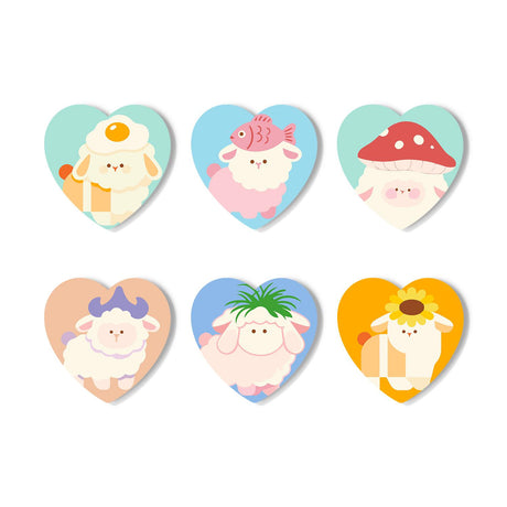 Sheep in Silly Hats paint by numbers coasters – Fluffy cartoon sheep wearing silly hats: a fried egg, a pink fish, a toadstool, horns, a sprout and a sunflower
