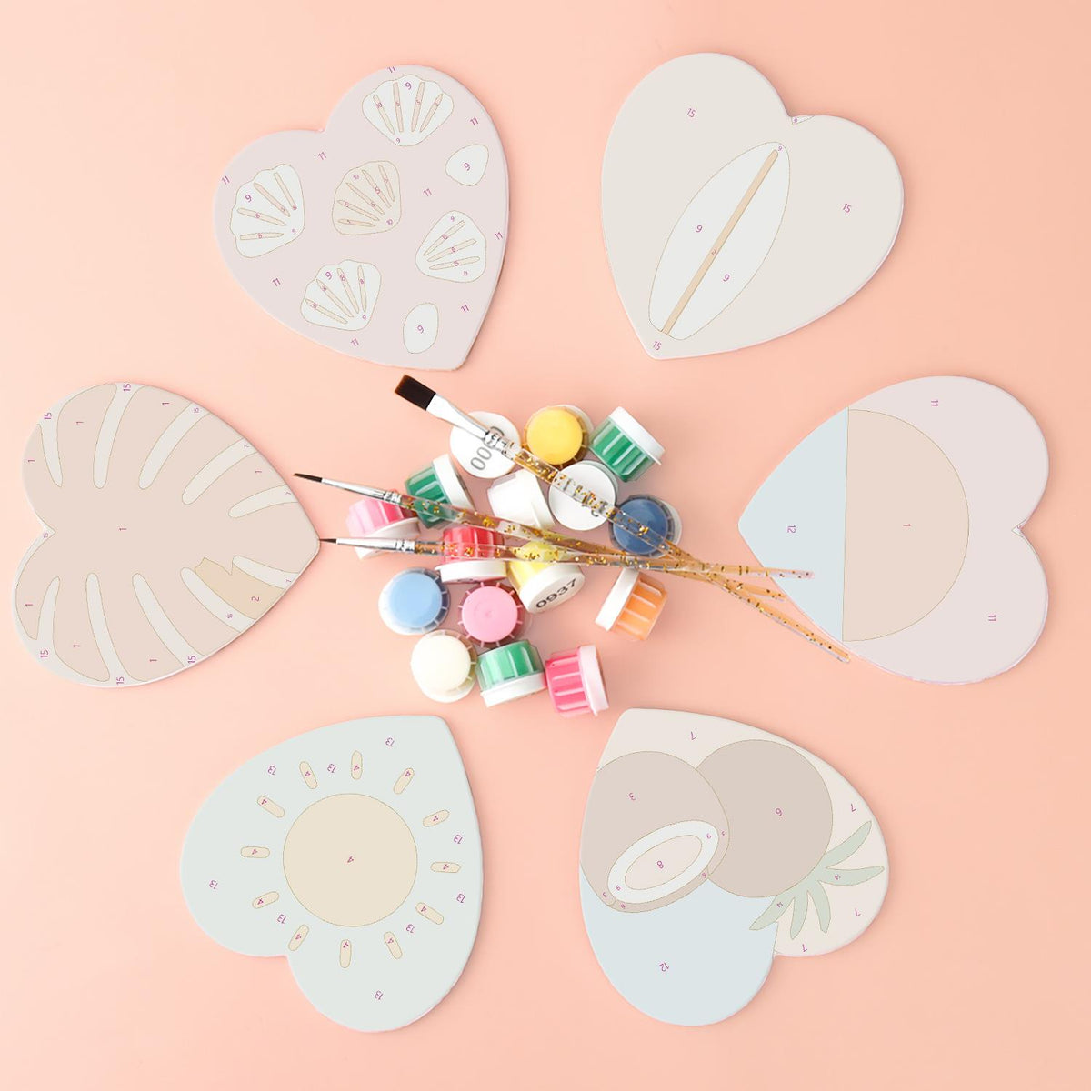 Boho Beach Sun and Coconuts paint by numbers coasters – image 2