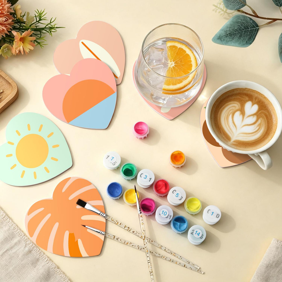 Boho Beach Sun and Coconuts paint by numbers coasters – image 5