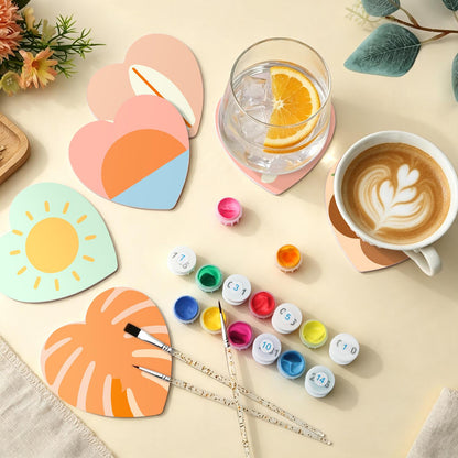 Boho Beach Sun and Coconuts paint by numbers coasters – image 5