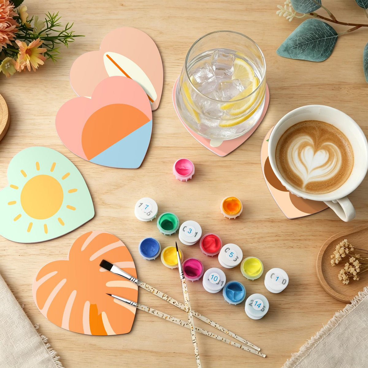 Boho Beach Sun and Coconuts paint by numbers coasters – image 6