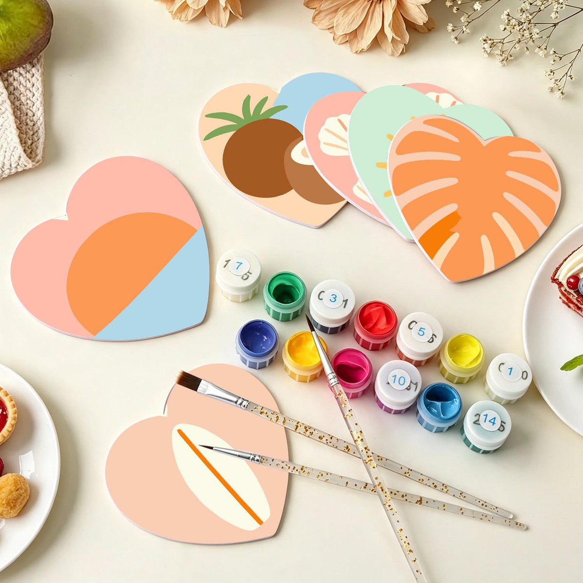 Boho Beach Sun and Coconuts paint by numbers coasters – image 7