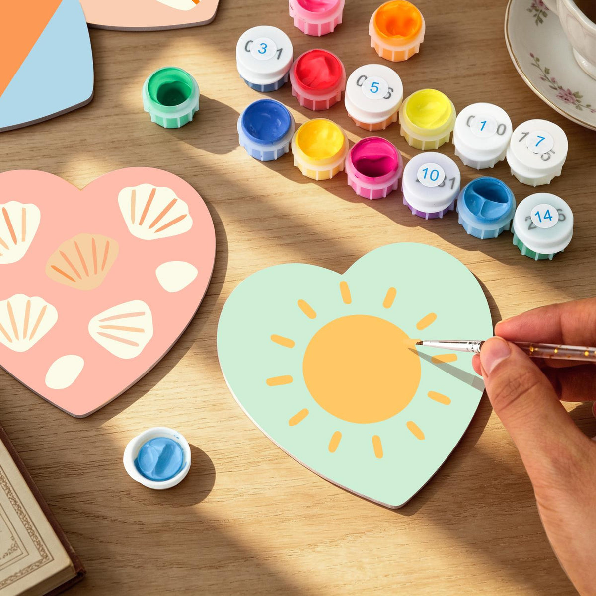 Boho Beach Sun and Coconuts paint by numbers coasters – image 9