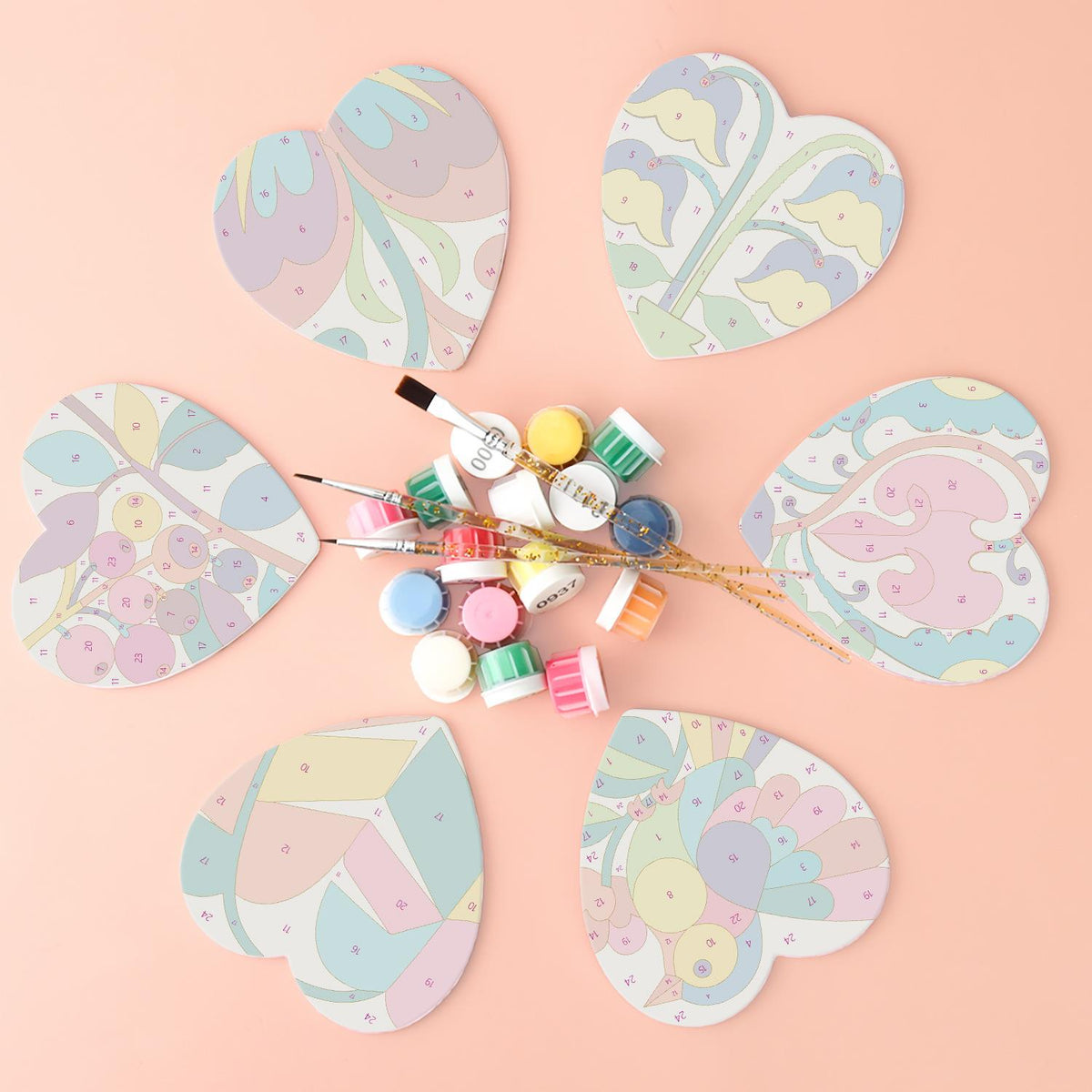 Folk Art Bird and Bellflowers paint by numbers coasters – image 2