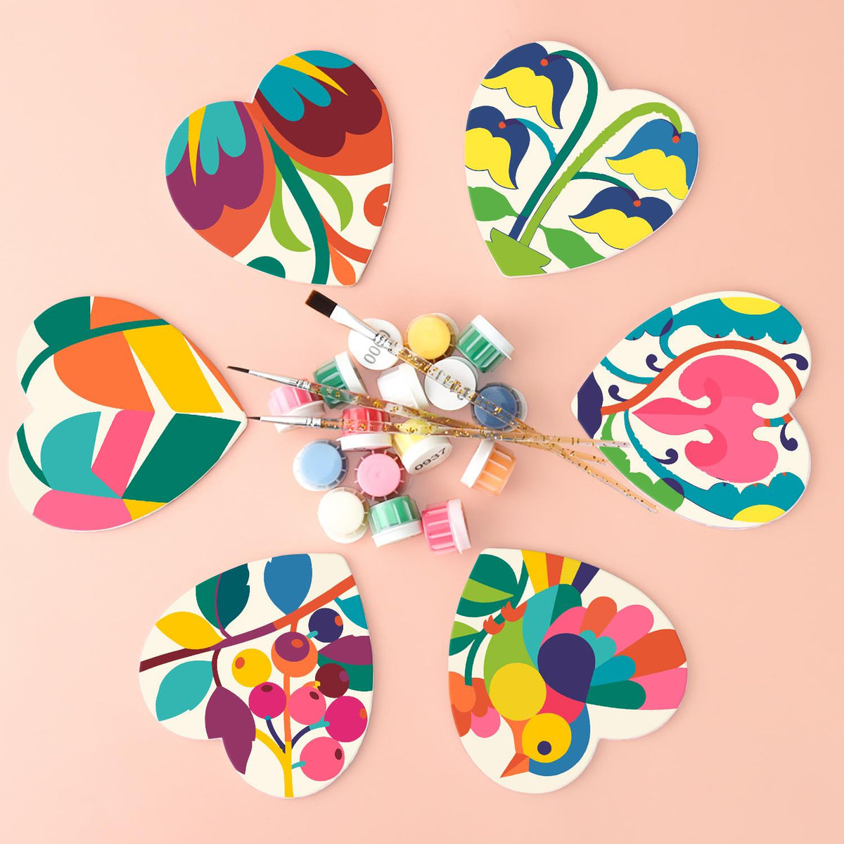 Folk Art Bird and Bellflowers paint by numbers coasters – image 3