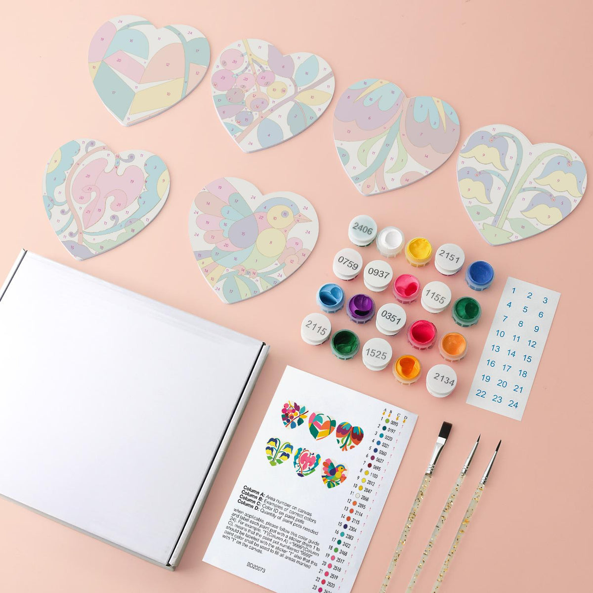 Folk Art Bird and Bellflowers paint by numbers coasters – image 4