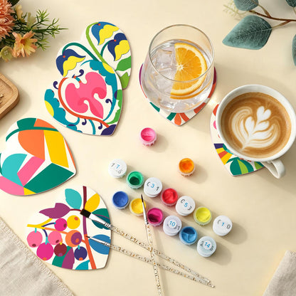 Folk Art Bird and Bellflowers paint by numbers coasters – image 5
