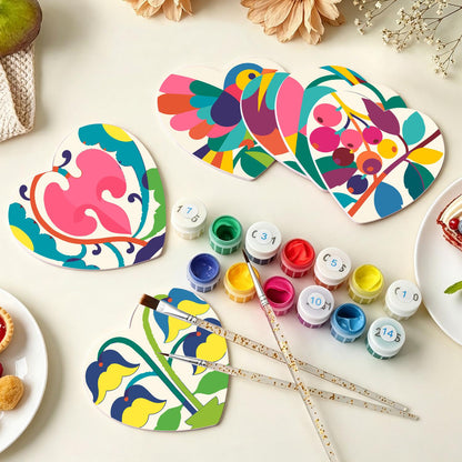 Folk Art Bird and Bellflowers paint by numbers coasters – image 7
