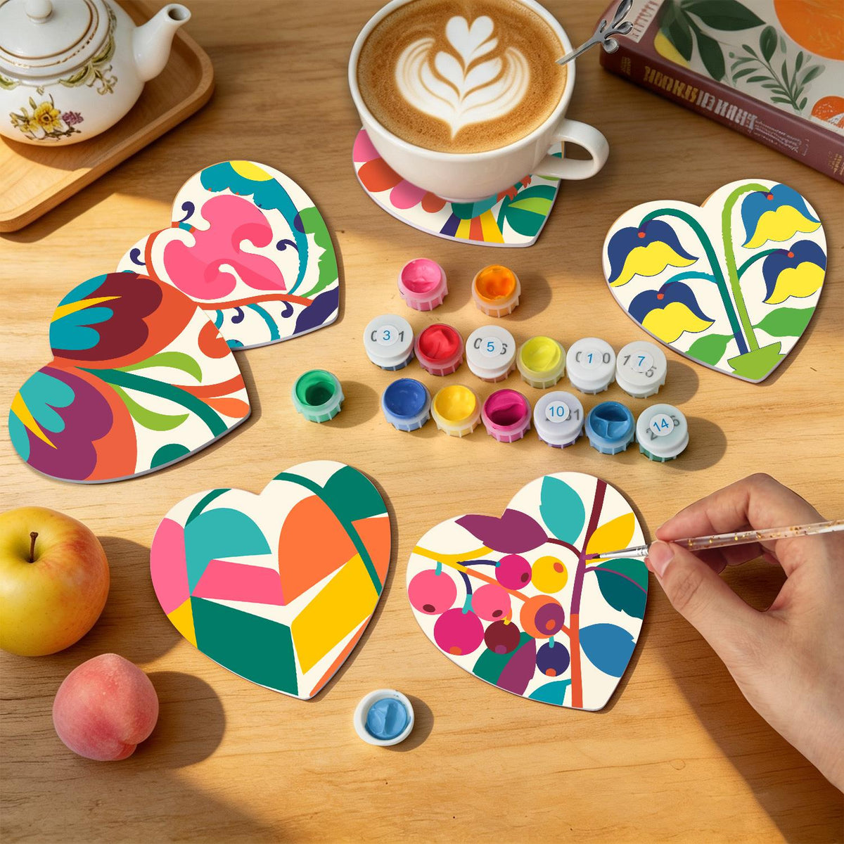 Folk Art Bird and Bellflowers paint by numbers coasters – image 8