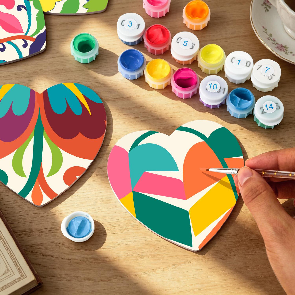 Folk Art Bird and Bellflowers paint by numbers coasters – image 9