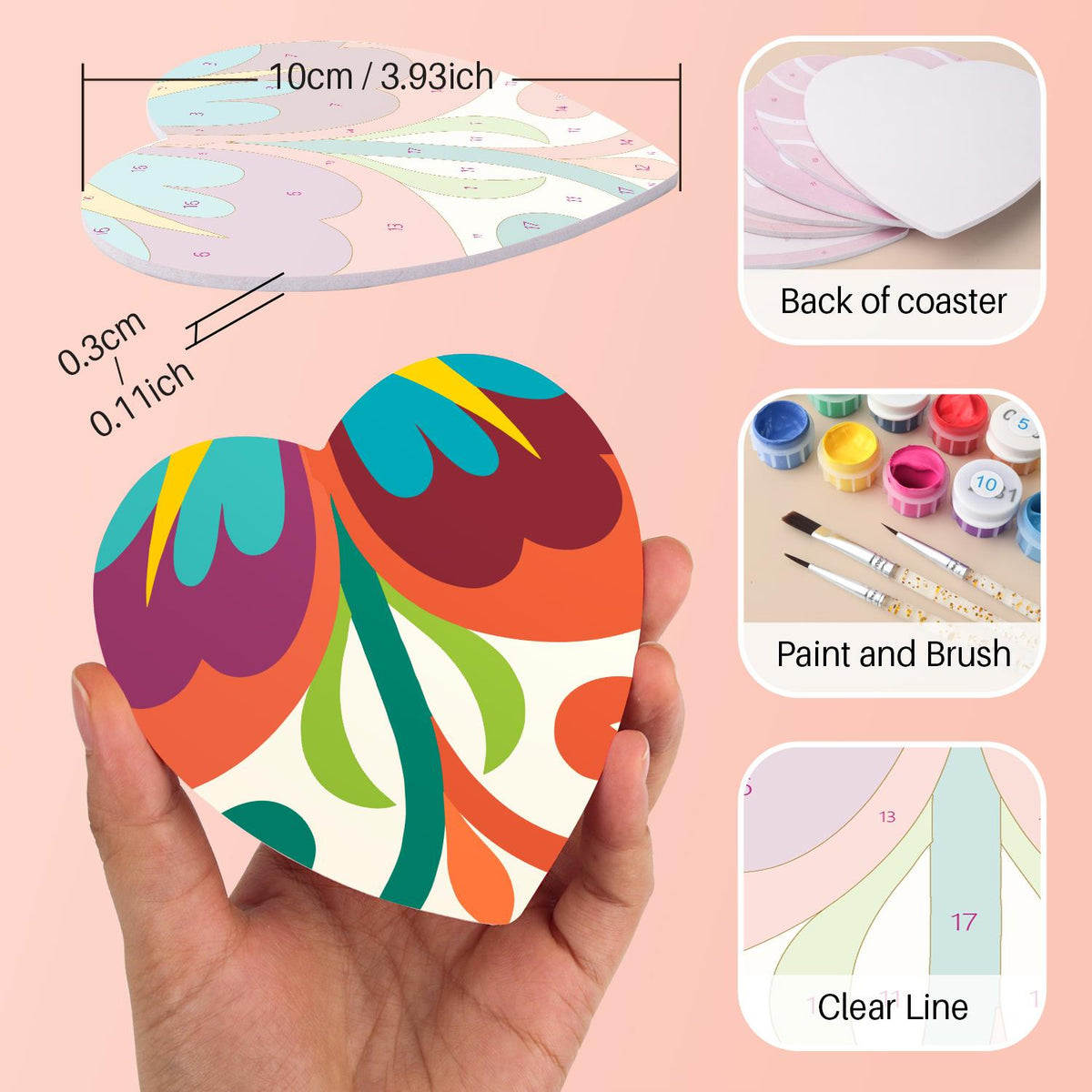 Folk Art Bird and Bellflowers paint by numbers coasters – image 10