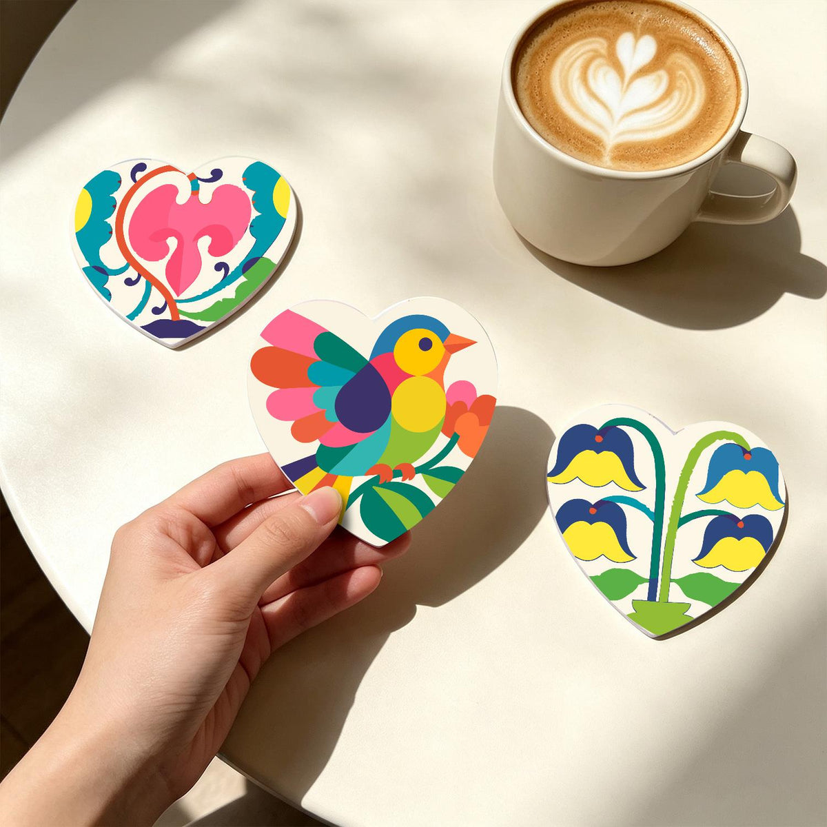 Folk Art Bird and Bellflowers paint by numbers coasters – image 18