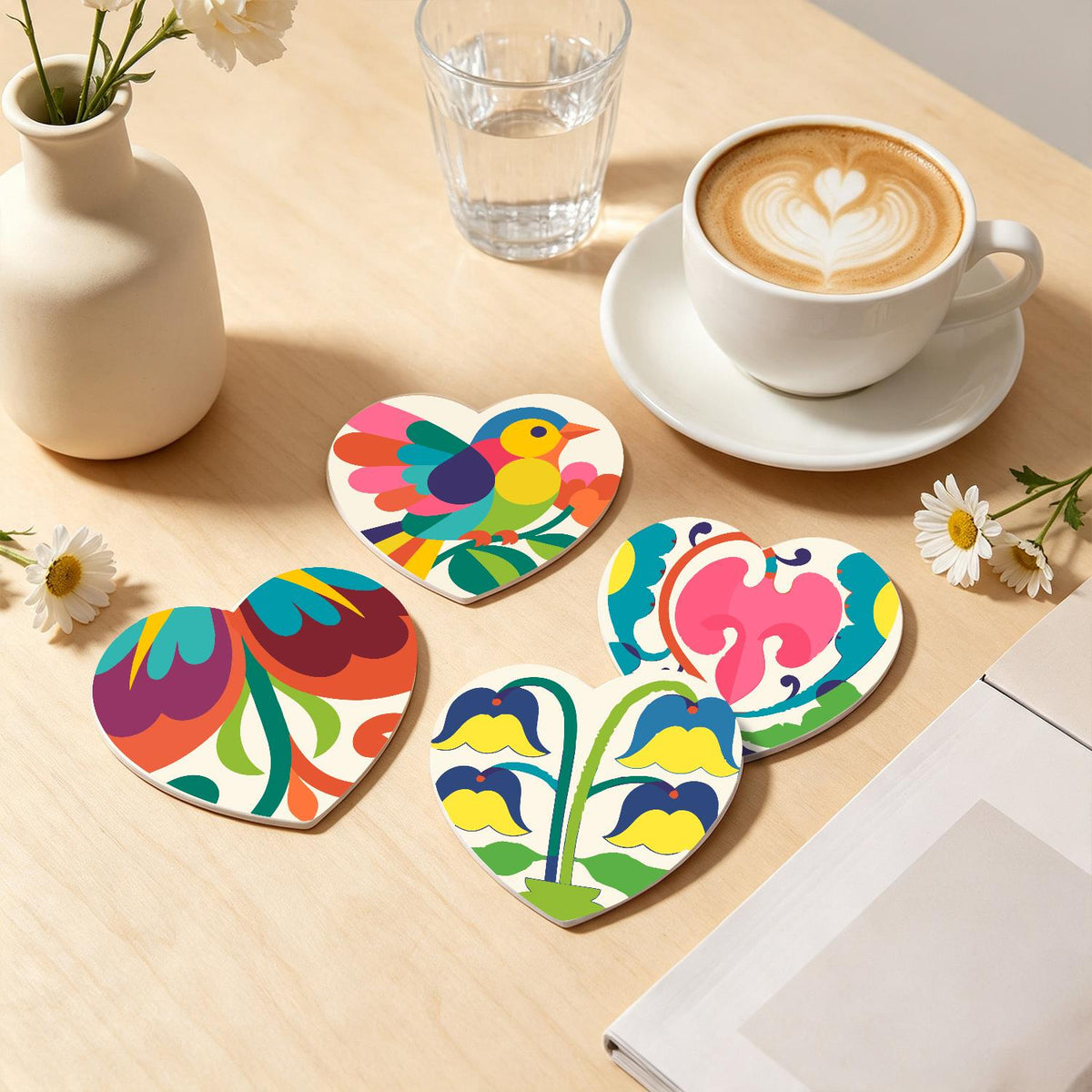 Folk Art Bird and Bellflowers paint by numbers coasters – image 20