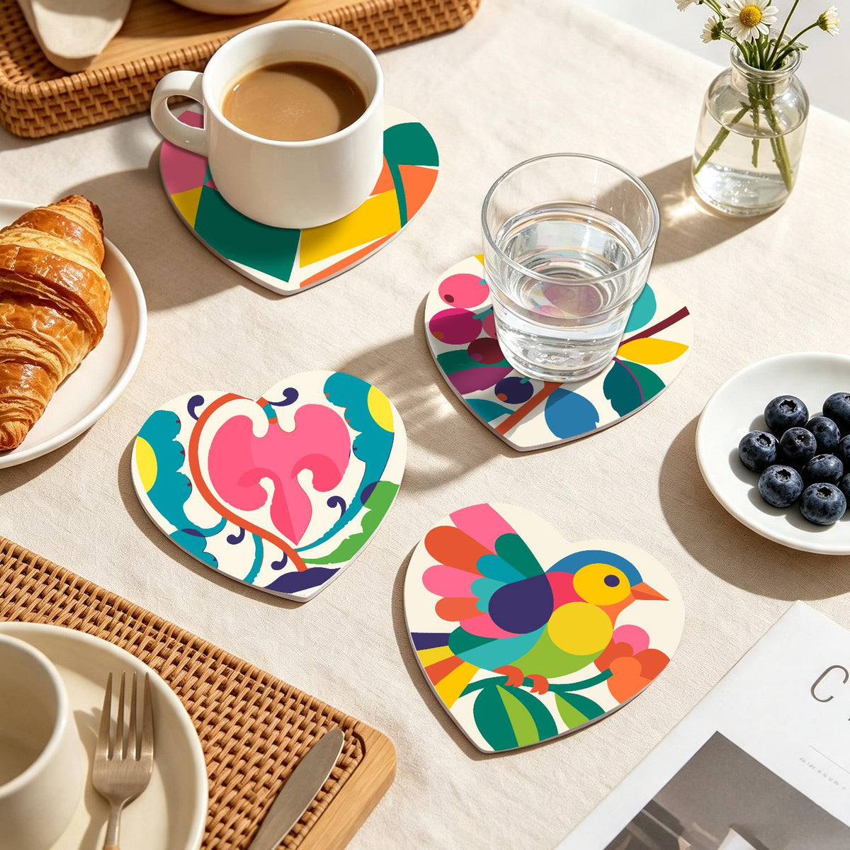 Folk Art Bird and Bellflowers paint by numbers coasters – image 21