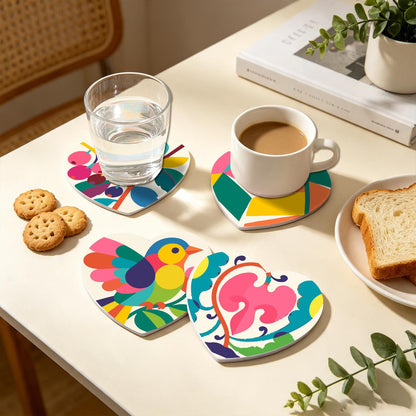 Folk Art Bird and Bellflowers paint by numbers coasters – image 24
