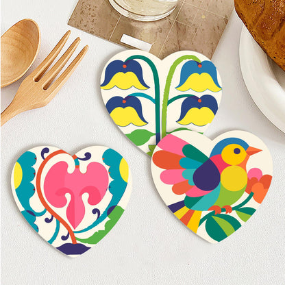 Folk Art Bird and Bellflowers paint by numbers coasters – image 25