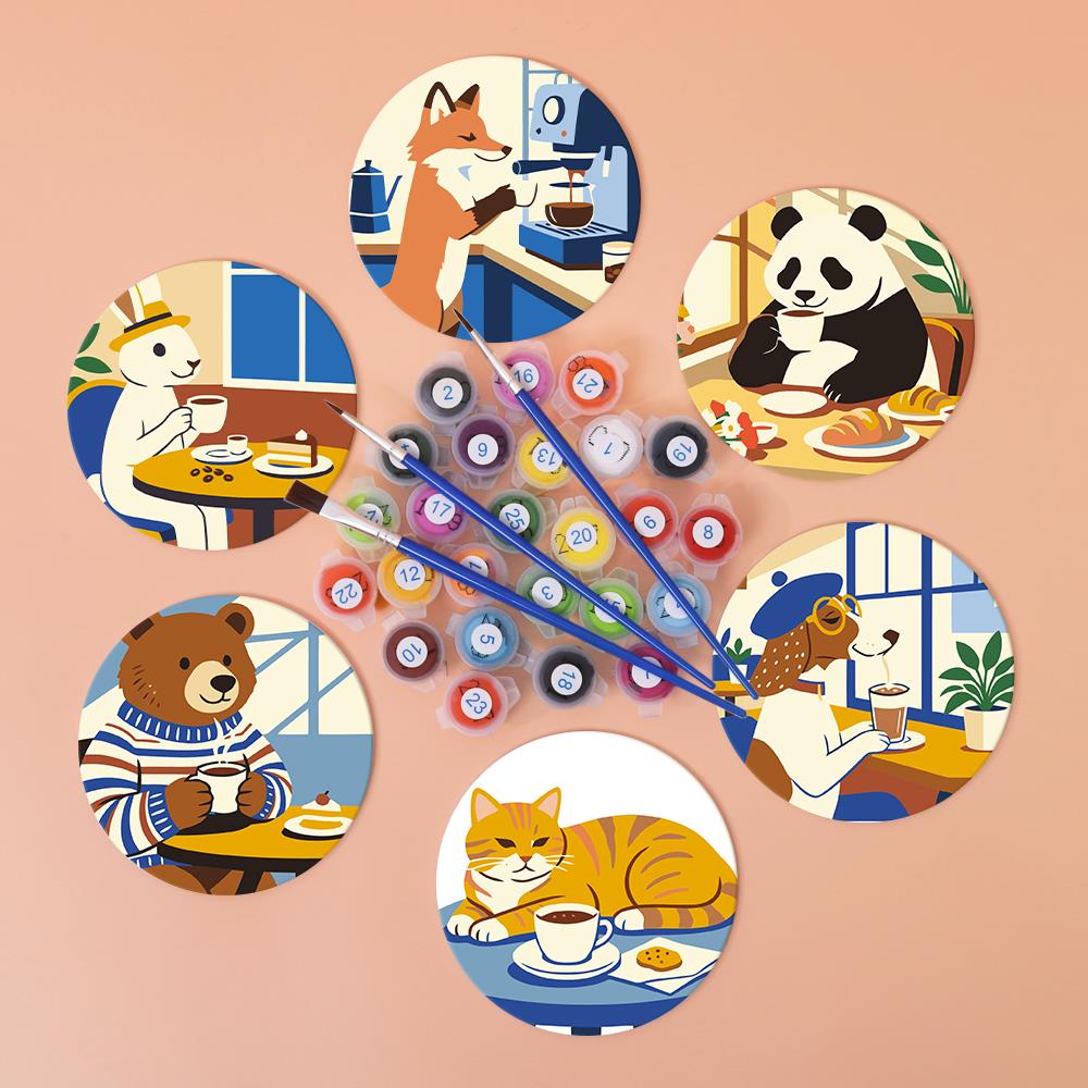 Cafe Critters Coffee Break paint by numbers coasters – image 3