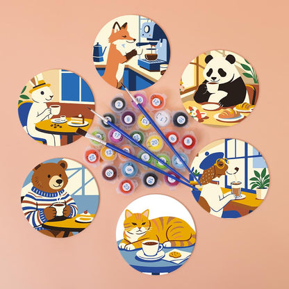 Cafe Critters Coffee Break paint by numbers coasters – image 3